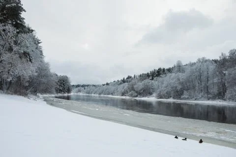 Neris river in winter Stock Photos