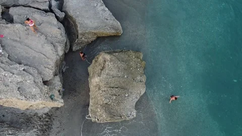 Nerja Beach with Rocks and Blue Water Stock Footage 221146793
