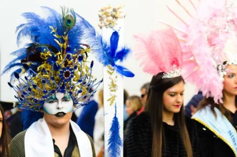 NERJA, SPAIN - FEBRUARY 11, 2018.People in costumes celebrating "Burial of th Stock Photos