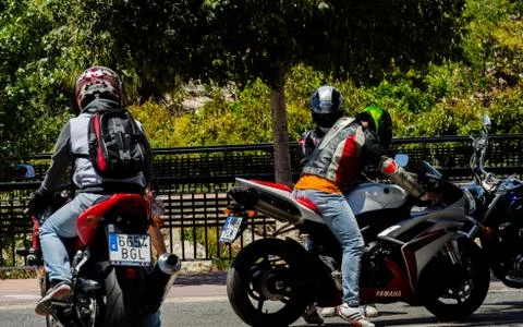 NERJA, SPAIN - JUNE 10, 2018 motorcycle rally in the famous Andalusian town o Stock Photos