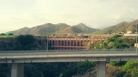 NERJA, SPAIN - SEPTEMBER 26, 2018. Aerial view of Acueducto del Aguila or Eagle Stock Footage 98050928