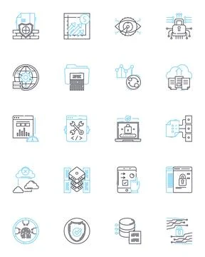 Nerk encryption linear icons set. Encryption, Security, Privacy, Cryptography Stock Illustration