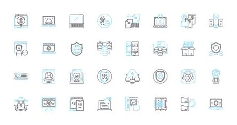 Nerk Security linear icons set. Firewall, Encryption, Authentication, Intrusion Stock Illustration