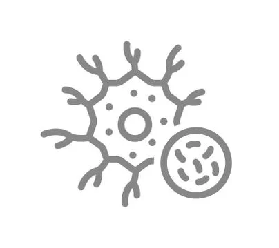 Nerve cell with bacteria line icon. Disease neuron, infectious neural tissue Stock Illustration