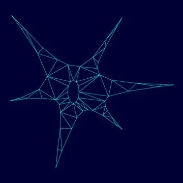 Nerve cell low poly triangulation triangulated polygonal electric cyan blue v Stock Illustration