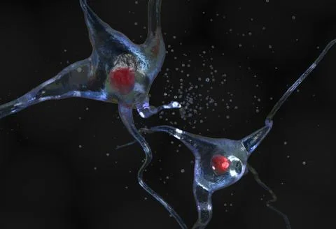 Nerve cell with nucleus 3d illustration Stock Illustration