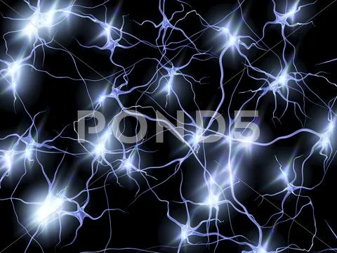Nerve cells firing, artwork Stock Illustration