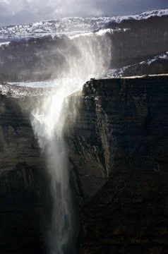 Nervion river source and waterfall with wind Stock Photos