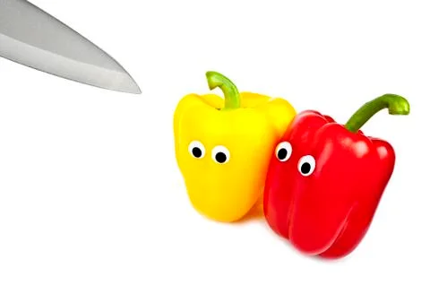 Nervous Bell Peppers about to be Chopped Foto stock