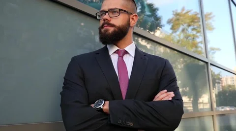Nervous bussinessman checking time while waiting for a meeting. Outdoor photo. Stock Footage 60944933