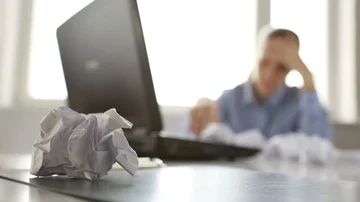 Nervous female office worker throwing crumpled paper. Stock Footage 85976257