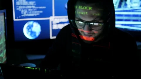 Nervous hacker cracking system, Internet espionage, Hacked access password Stock Footage 76013172