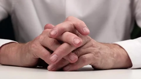 Nervous man hands folded in lock closeup. gestures hands man in nervous tension. Stock Footage 255555888