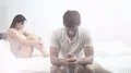 The nervous man sit near the woman on the bed 4k or 4k+ Resolution