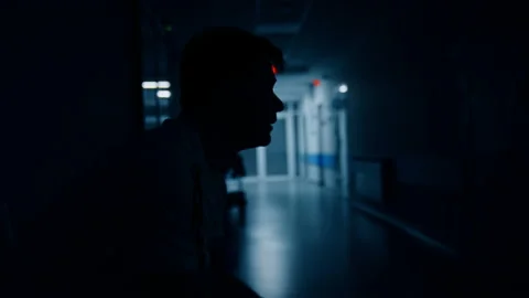 Nervous man sits in the corridor of maternity hospital. Stock Footage 239502341