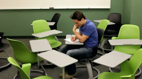 Nervous man surrounded by chairs Stock Footage 10699599