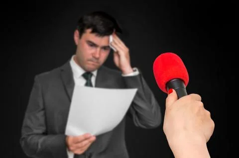 Nervous man is sweating, he afraid of public speech Stock Photos