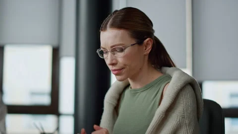 Nervous manager thinking problem solution closeup. Frustrated woman look screen Stock Footage 242987529