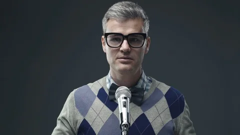 Nervous nerd man having performance anxiety Stock Footage 90642179