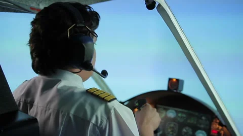 Nervous pilot trying to fix technical problem with airplane, calling controller Stock Footage 64137518