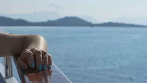 Nervous Woman on a Ship Stock Footage 77356830