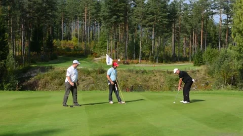 Nes Norway golf course with local men golfers called Ringerke Golf Course  MR-3 Vídeos de archivo 47341132