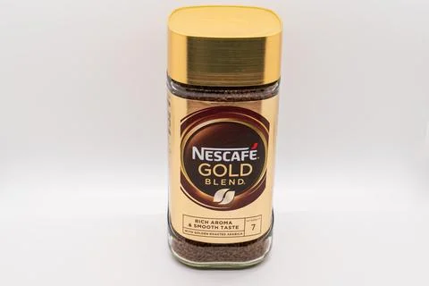 Nescafe Gold Blend UK Version coffee jar isolated on a white background Stock Photos