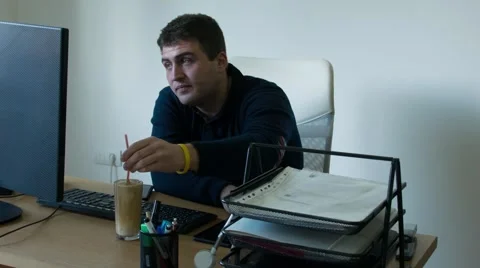 Nescoffee and Work in Office Stock Footage 68033110