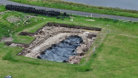 Ness of Brodgar, Circling Drone View of Structure 5, Ancient Orkney 4K Stock Footage 259918063