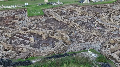 Ness of Brodgar, Close-Up Drone Clip of Main Excavated Area, Ancient Orkney 4K Stock Footage 259912904
