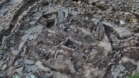Ness of Brodgar, Drone Clip of Structure 10, Dig Site, Ancient Orkney 4K Stock Footage 259912365