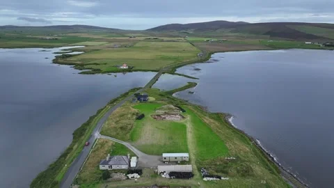 Ness of Brodgar, Low Flyover Drone Clip, Ancient Orkney Megalithic Village 4K Stock Footage 259917053