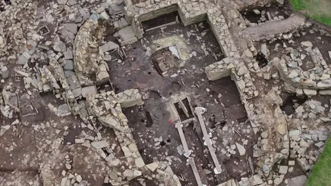 Ness of Brodgar, Spiralling Drone Clip of Structure 1, Ancient Orkney 4K Stock Footage 259917185