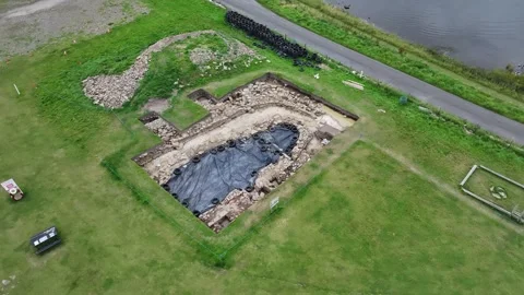Ness of Brodgar, Spiralling Drone View of Structure 5, Ancient Orkney 4K Stock-Footage 259918087