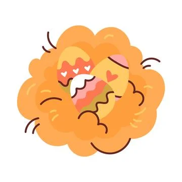 Nest with colorful Easter eggs. Vector flat illustration for Easter holiday Stock Illustration