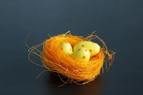 Nest with Easter eggs in specks. Stock Photos
