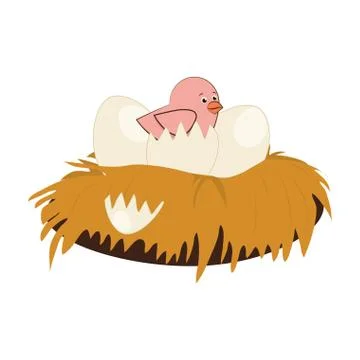 Nest with little bird and eggshell Stock Illustration