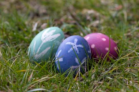 Nest of natural-colored Easter eggs Stock Photos