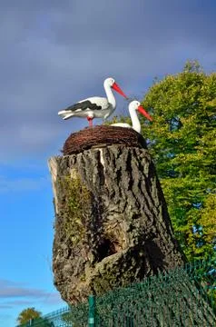 Nest of storks, sculptural composition Stock Photos