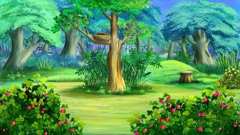 Nest on a tree in the forest illustration Stock Illustration