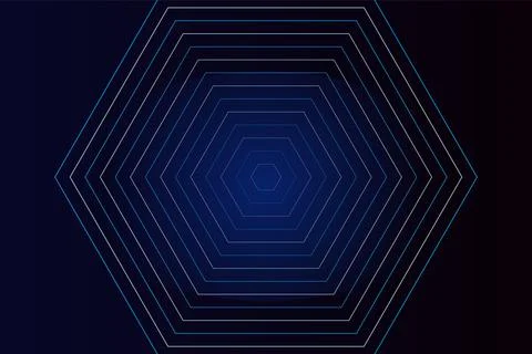 Nested blue hexagon geometric pattern creates tunnel effect on dark backgroun Stockillustratie