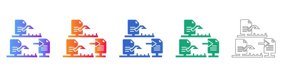 Nested Data Flow and Process Icons Set 스톡 일러스트