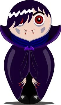 Nested doll in Dracula's suit in a violet raincoat Stock Illustration