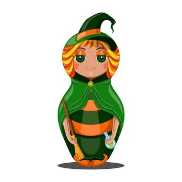 Nested doll in a suit of the witch a Halloween Stock Illustration