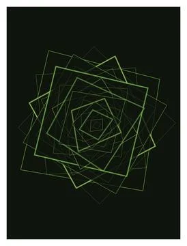 Nested green square frames on black background creating a spiral effect art. 스톡 일러스트