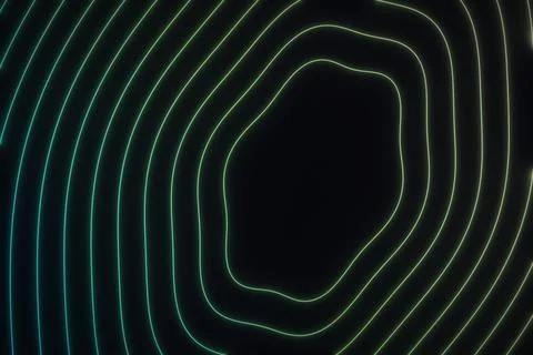 Nested irregular contour lines glow in teal, cyan, and soft green around a .. Stock Illustration