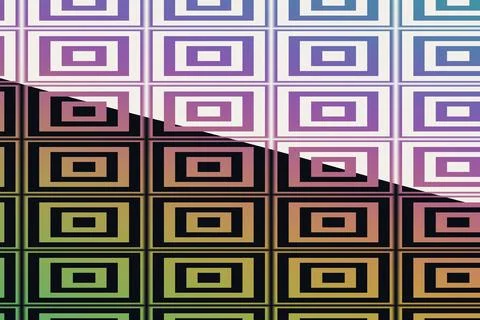Nested rectangular motifs blend purple pink orange and green tones across Stock Illustration