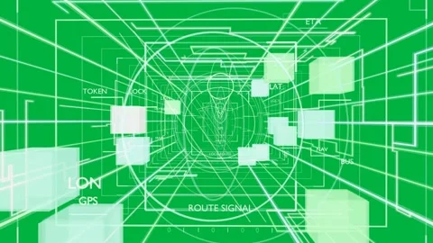 Nested wireframes appearing, camera advancing tunnel on transparent BG, HUD Stock Footage 335780879