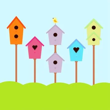 Nesting box with bird Stock Illustration