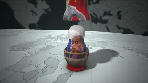 Nesting Doll Cartoon 3d Animation: Politics, world leaders, president Stock Footage 148744542